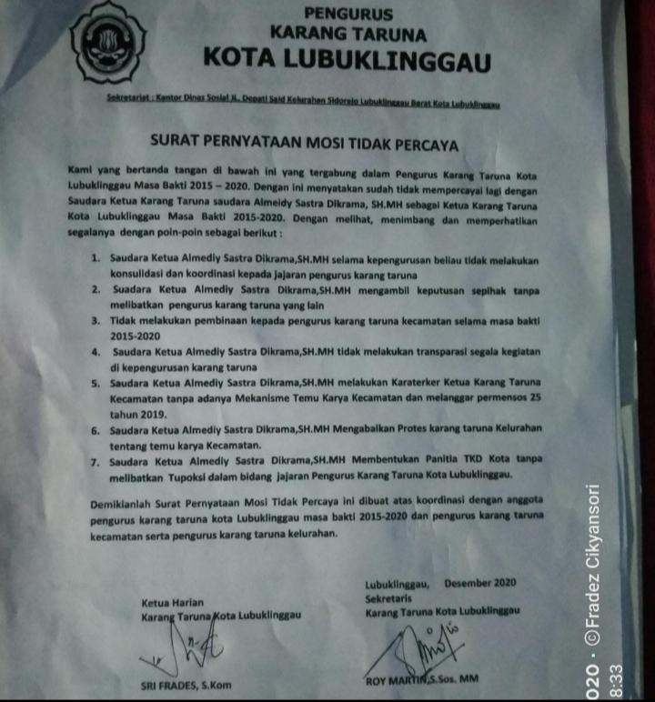 Jelang TKD, Muncul Mosi Tidak Percaya dari Sebagian Pengurus Karang Taruna Lubuklinggau