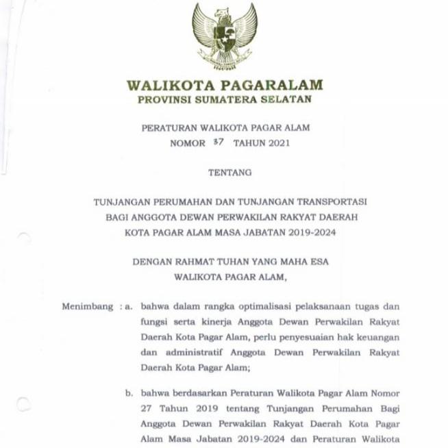 Wow! Tunjangan Perumahan dan Transportasi DPRD Pagar Alam Naik Lagi